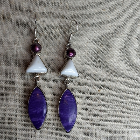 Vintage Chariote And Howlite Y2K Sterling Dangle Earrings - Picture 1 of 4